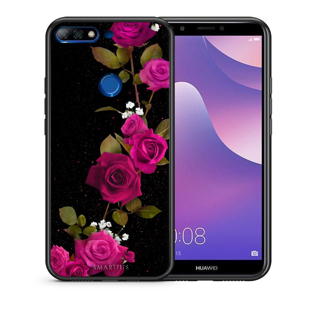 Θήκη Huawei Y7 2018 Red Roses Flower από τη Smartfits με σχέδιο στο πίσω μέρος και μαύρο περίβλημα | Huawei Y7 2018 Red Roses Flower case with colorful back and black bezels