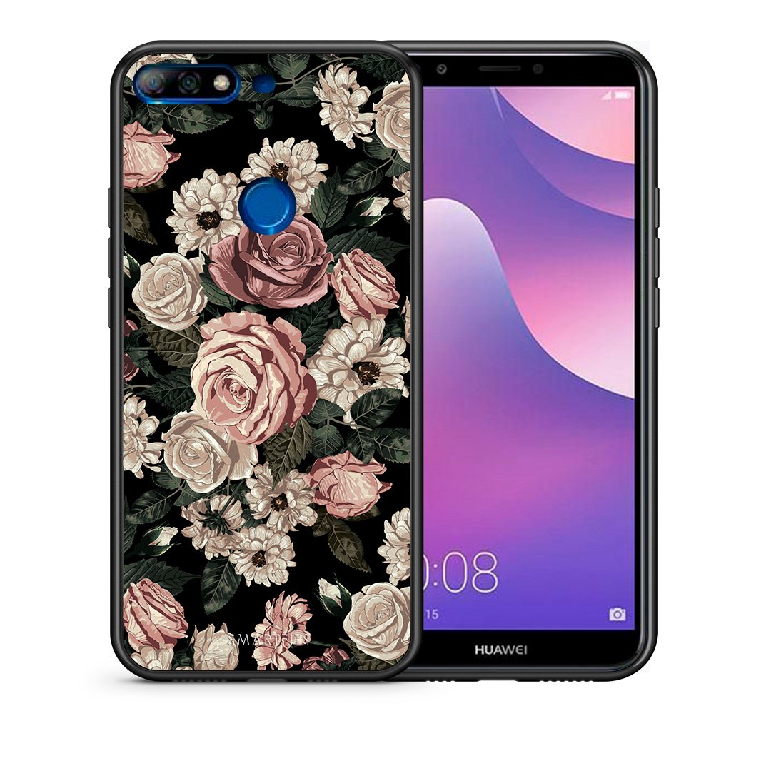 Θήκη Huawei Y7 2018 Wild Roses Flower από τη Smartfits με σχέδιο στο πίσω μέρος και μαύρο περίβλημα | Huawei Y7 2018 Wild Roses Flower case with colorful back and black bezels