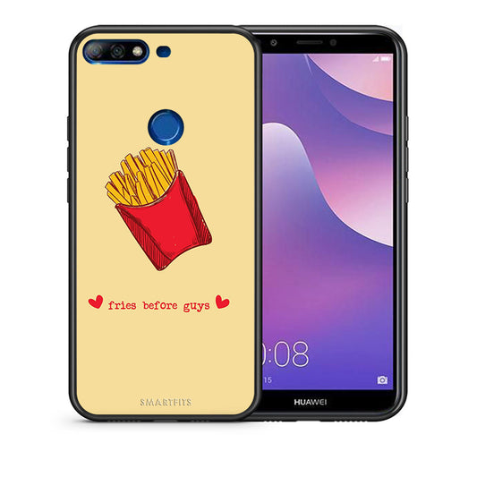 Θήκη Αγίου Βαλεντίνου Huawei Y7 2018 Fries Before Guys από τη Smartfits με σχέδιο στο πίσω μέρος και μαύρο περίβλημα | Huawei Y7 2018 Fries Before Guys case with colorful back and black bezels