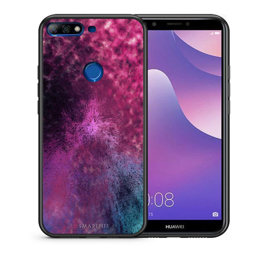 Θήκη Huawei Y7 2018 Aurora Galaxy από τη Smartfits με σχέδιο στο πίσω μέρος και μαύρο περίβλημα | Huawei Y7 2018 Aurora Galaxy case with colorful back and black bezels