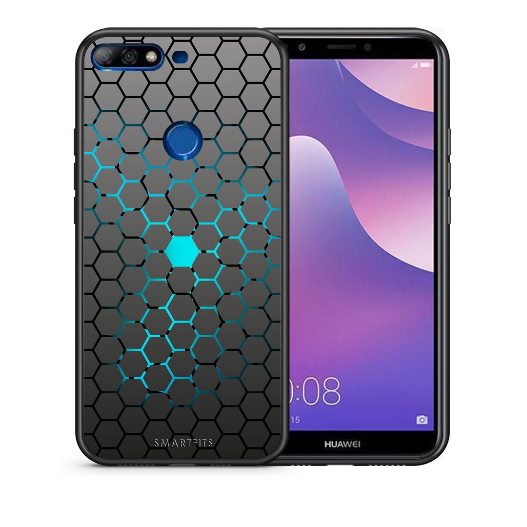 Θήκη Huawei Y7 2018 Hexagonal Geometric από τη Smartfits με σχέδιο στο πίσω μέρος και μαύρο περίβλημα | Huawei Y7 2018 Hexagonal Geometric case with colorful back and black bezels