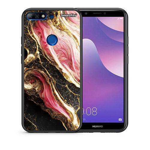 Θήκη Huawei Y7 2018 Glamorous Pink Marble από τη Smartfits με σχέδιο στο πίσω μέρος και μαύρο περίβλημα | Huawei Y7 2018 Glamorous Pink Marble case with colorful back and black bezels