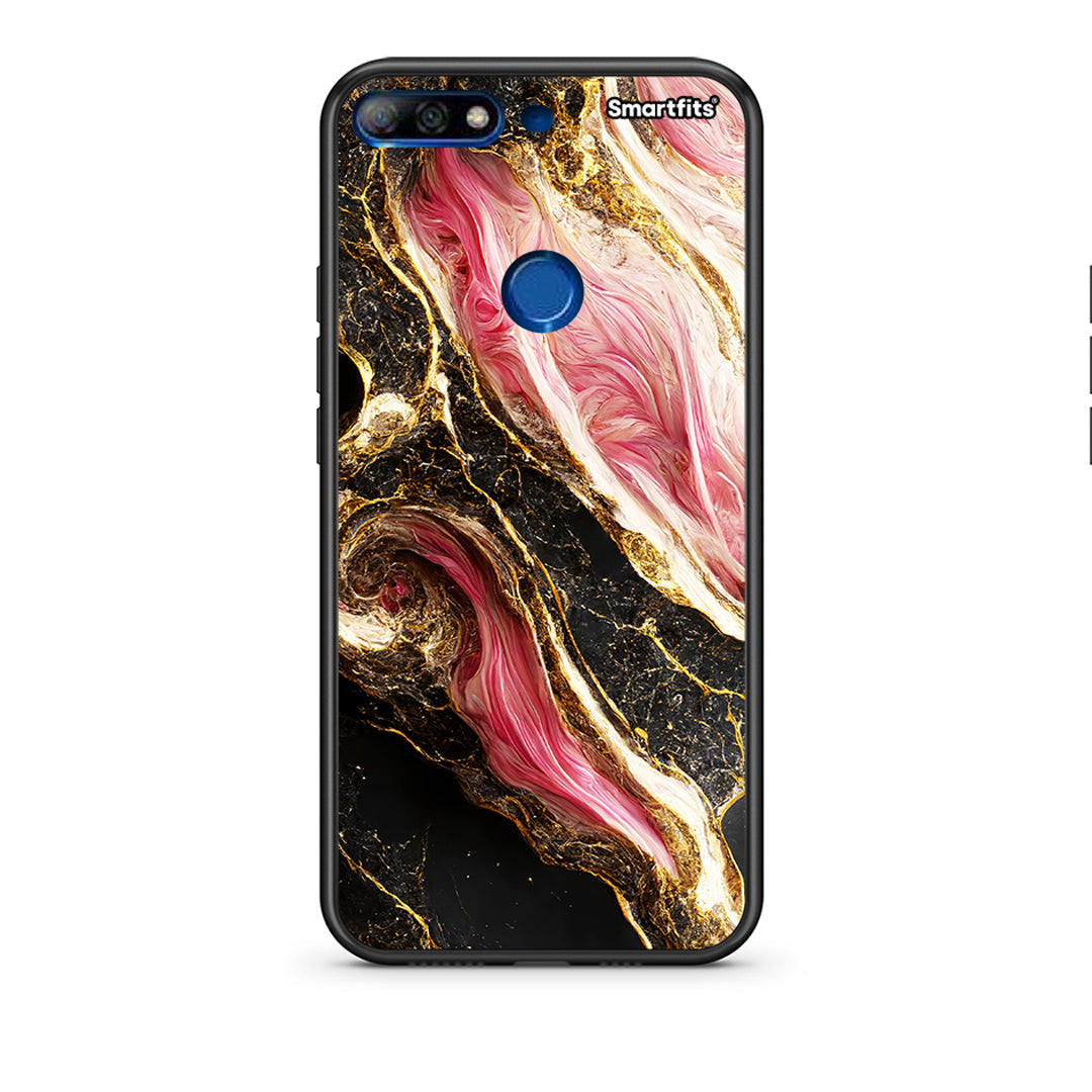 Huawei Y7 2018 Glamorous Pink Marble θήκη από τη Smartfits με σχέδιο στο πίσω μέρος και μαύρο περίβλημα | Smartphone case with colorful back and black bezels by Smartfits