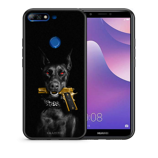 Θήκη Αγίου Βαλεντίνου Huawei Y7 2018 Golden Gun από τη Smartfits με σχέδιο στο πίσω μέρος και μαύρο περίβλημα | Huawei Y7 2018 Golden Gun case with colorful back and black bezels