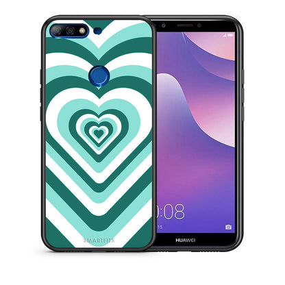 Θήκη Huawei Y7 2018 Green Hearts από τη Smartfits με σχέδιο στο πίσω μέρος και μαύρο περίβλημα | Huawei Y7 2018 Green Hearts case with colorful back and black bezels