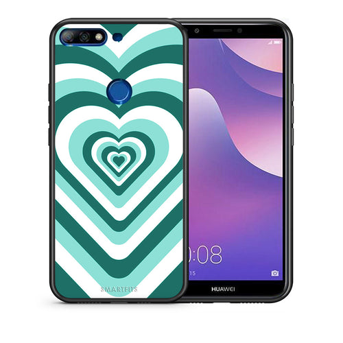 Θήκη Huawei Y7 2018 Green Hearts από τη Smartfits με σχέδιο στο πίσω μέρος και μαύρο περίβλημα | Huawei Y7 2018 Green Hearts case with colorful back and black bezels