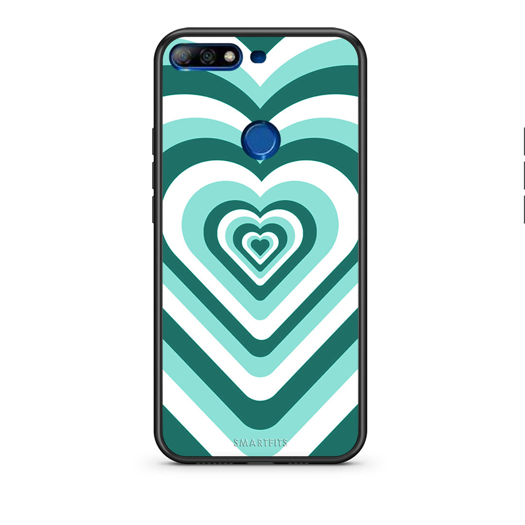 Huawei Y7 2018 Green Hearts θήκη από τη Smartfits με σχέδιο στο πίσω μέρος και μαύρο περίβλημα | Smartphone case with colorful back and black bezels by Smartfits