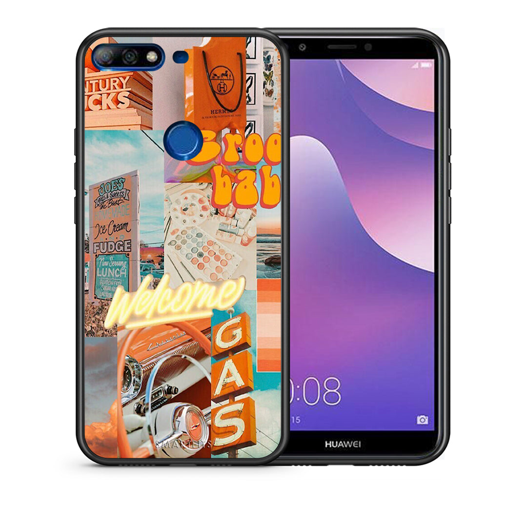 Θήκη Αγίου Βαλεντίνου Huawei Y7 2018 Groovy Babe από τη Smartfits με σχέδιο στο πίσω μέρος και μαύρο περίβλημα | Huawei Y7 2018 Groovy Babe case with colorful back and black bezels