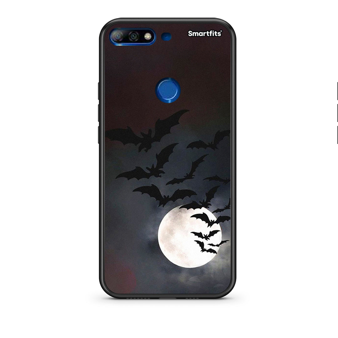 Huawei Y7 2018 Halloween Bat Night Θήκη από τη Smartfits με σχέδιο στο πίσω μέρος και μαύρο περίβλημα | Smartphone case with colorful back and black bezels by Smartfits