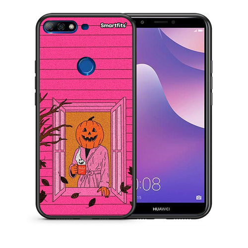Θήκη Huawei Y7 2018 Halloween Pumpkin Lady από τη Smartfits με σχέδιο στο πίσω μέρος και μαύρο περίβλημα | Huawei Y7 2018 Halloween Pumpkin Lady case with colorful back and black bezels