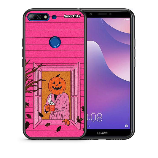 Θήκη Huawei Y7 2018 Halloween Pumpkin Lady από τη Smartfits με σχέδιο στο πίσω μέρος και μαύρο περίβλημα | Huawei Y7 2018 Halloween Pumpkin Lady case with colorful back and black bezels