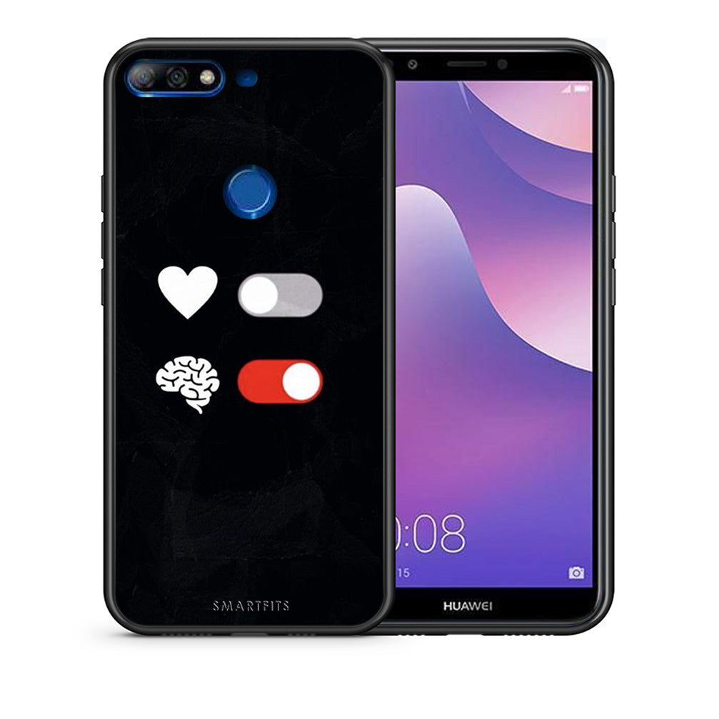 Θήκη Αγίου Βαλεντίνου Huawei Y7 2018 Heart Vs Brain από τη Smartfits με σχέδιο στο πίσω μέρος και μαύρο περίβλημα | Huawei Y7 2018 Heart Vs Brain case with colorful back and black bezels