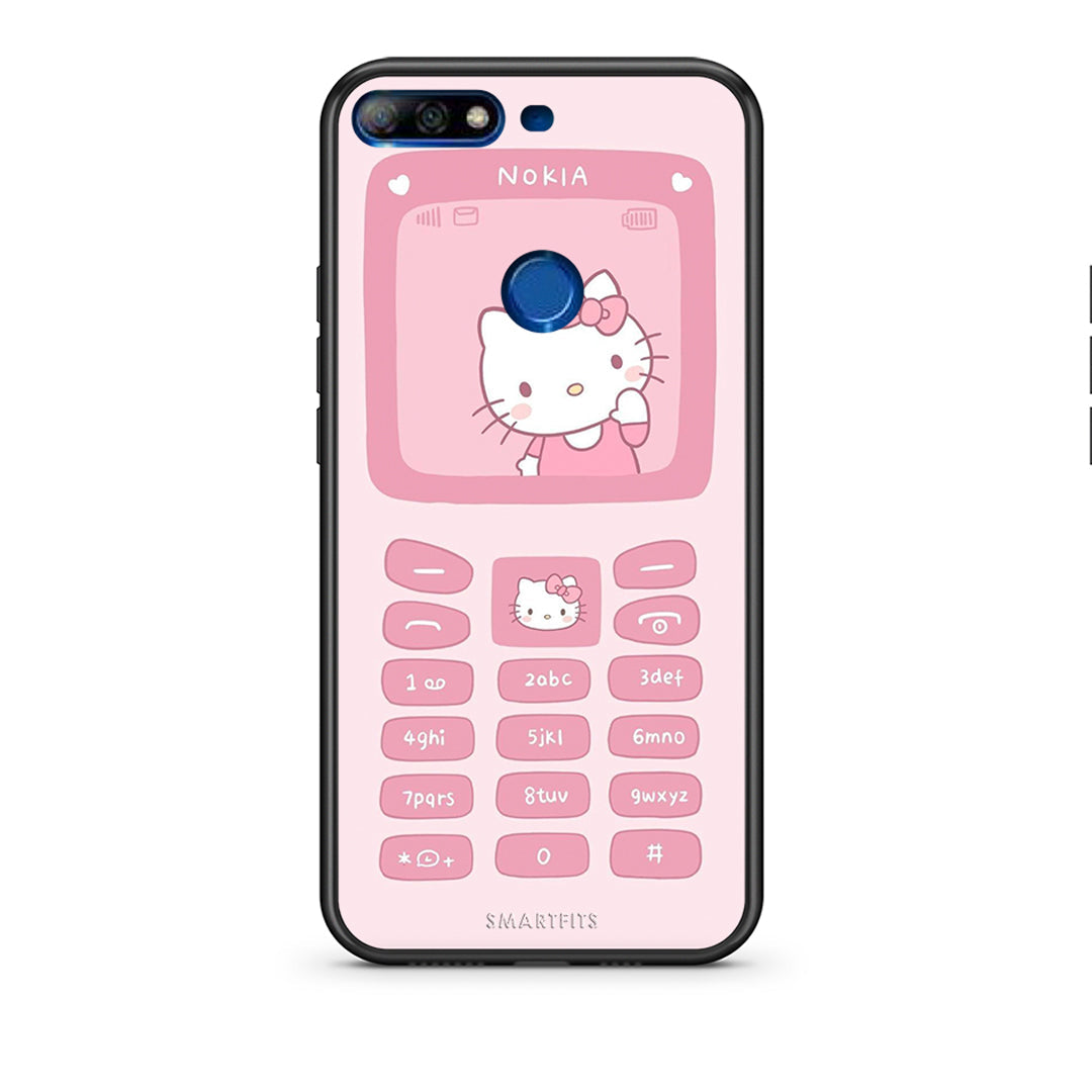 Huawei Y7 2018 Hello Kitten Θήκη Αγίου Βαλεντίνου από τη Smartfits με σχέδιο στο πίσω μέρος και μαύρο περίβλημα | Smartphone case with colorful back and black bezels by Smartfits