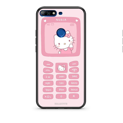 Huawei Y7 2018 Hello Kitten Θήκη Αγίου Βαλεντίνου από τη Smartfits με σχέδιο στο πίσω μέρος και μαύρο περίβλημα | Smartphone case with colorful back and black bezels by Smartfits