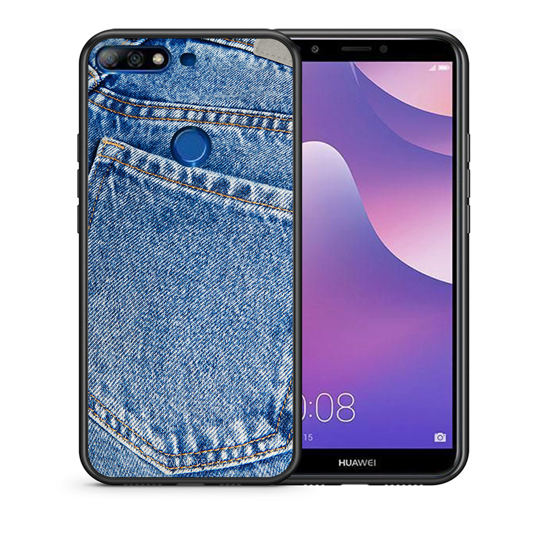 Θήκη Huawei Y7 2018 Jeans Pocket από τη Smartfits με σχέδιο στο πίσω μέρος και μαύρο περίβλημα | Huawei Y7 2018 Jeans Pocket case with colorful back and black bezels