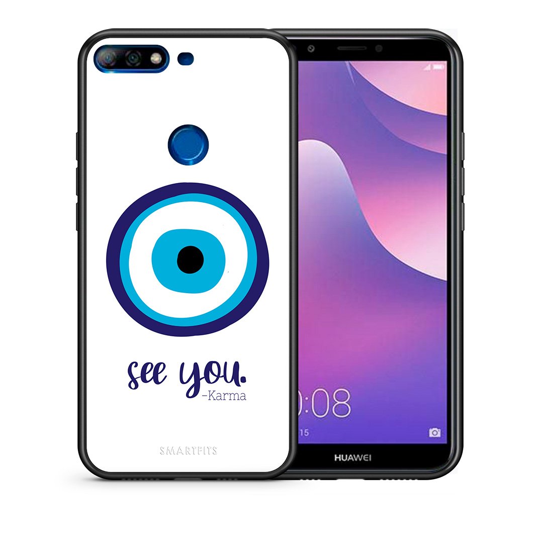 Θήκη Huawei Y7 2018 Karma Says από τη Smartfits με σχέδιο στο πίσω μέρος και μαύρο περίβλημα | Huawei Y7 2018 Karma Says case with colorful back and black bezels