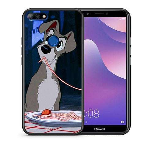 Θήκη Αγίου Βαλεντίνου Huawei Y7 2018 Lady And Tramp 1 από τη Smartfits με σχέδιο στο πίσω μέρος και μαύρο περίβλημα | Huawei Y7 2018 Lady And Tramp 1 case with colorful back and black bezels