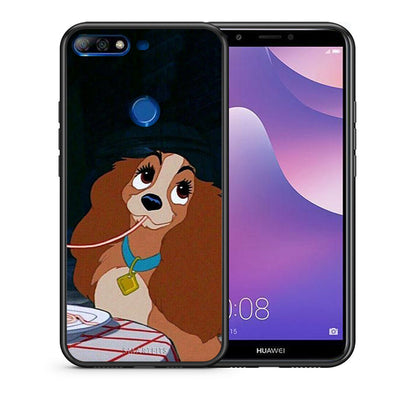 Θήκη Αγίου Βαλεντίνου Huawei Y7 2018 Lady And Tramp 2 από τη Smartfits με σχέδιο στο πίσω μέρος και μαύρο περίβλημα | Huawei Y7 2018 Lady And Tramp 2 case with colorful back and black bezels