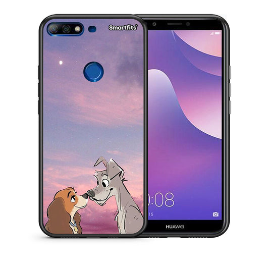 Θήκη Huawei Y7 2018 Lady And Tramp από τη Smartfits με σχέδιο στο πίσω μέρος και μαύρο περίβλημα | Huawei Y7 2018 Lady And Tramp case with colorful back and black bezels