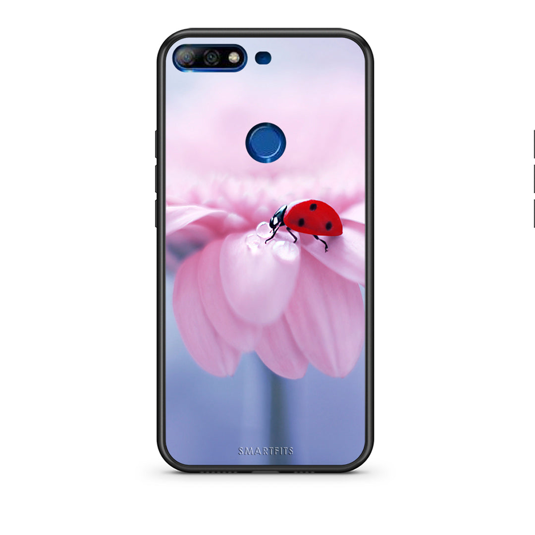 Huawei Y7 2018 Ladybug Flower θήκη από τη Smartfits με σχέδιο στο πίσω μέρος και μαύρο περίβλημα | Smartphone case with colorful back and black bezels by Smartfits