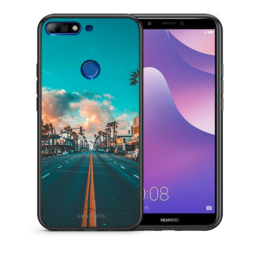 Θήκη Huawei Y7 2018 City Landscape από τη Smartfits με σχέδιο στο πίσω μέρος και μαύρο περίβλημα | Huawei Y7 2018 City Landscape case with colorful back and black bezels