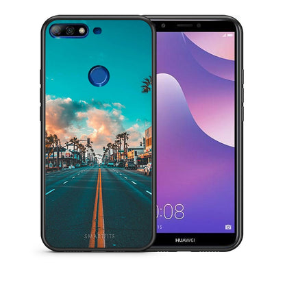 Θήκη Huawei Y7 2018 City Landscape από τη Smartfits με σχέδιο στο πίσω μέρος και μαύρο περίβλημα | Huawei Y7 2018 City Landscape case with colorful back and black bezels