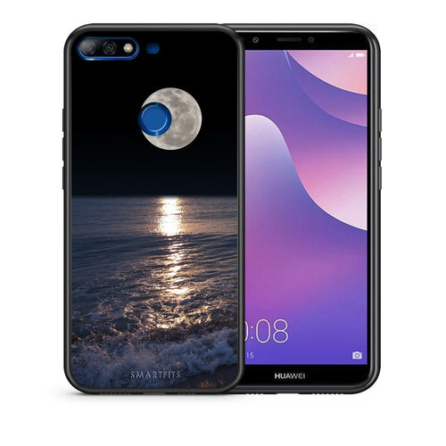 Θήκη Huawei Y7 2018 Moon Landscape από τη Smartfits με σχέδιο στο πίσω μέρος και μαύρο περίβλημα | Huawei Y7 2018 Moon Landscape case with colorful back and black bezels