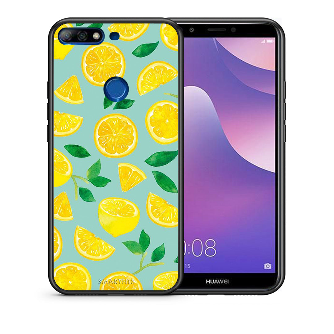 Θήκη Huawei Y7 2018 Lemons από τη Smartfits με σχέδιο στο πίσω μέρος και μαύρο περίβλημα | Huawei Y7 2018 Lemons case with colorful back and black bezels