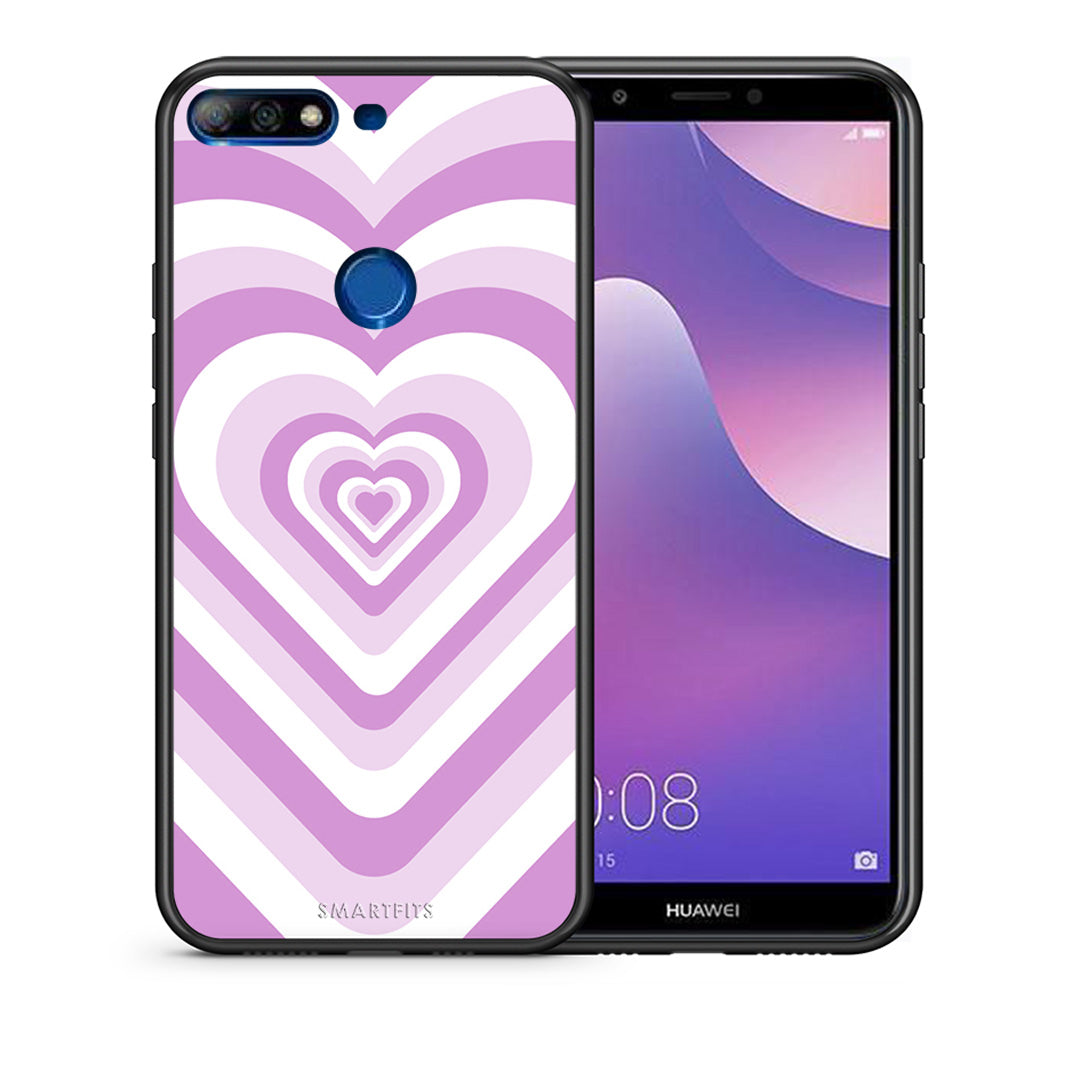 Θήκη Huawei Y7 2018 Lilac Hearts από τη Smartfits με σχέδιο στο πίσω μέρος και μαύρο περίβλημα | Huawei Y7 2018 Lilac Hearts case with colorful back and black bezels