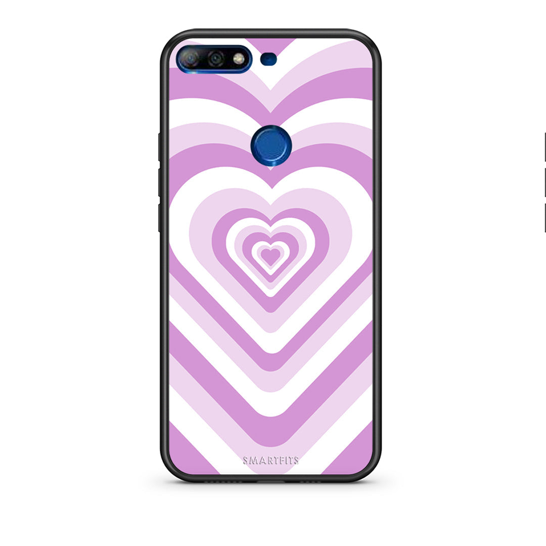 Huawei Y7 2018 Lilac Hearts θήκη από τη Smartfits με σχέδιο στο πίσω μέρος και μαύρο περίβλημα | Smartphone case with colorful back and black bezels by Smartfits