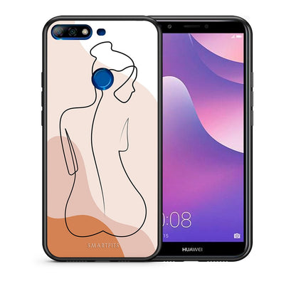 Θήκη Huawei Y7 2018 LineArt Woman από τη Smartfits με σχέδιο στο πίσω μέρος και μαύρο περίβλημα | Huawei Y7 2018 LineArt Woman case with colorful back and black bezels
