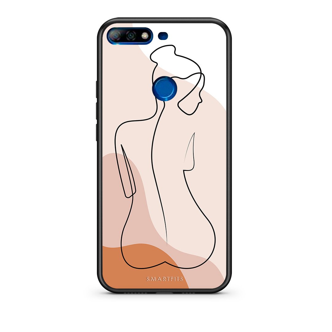 Huawei Y7 2018 LineArt Woman θήκη από τη Smartfits με σχέδιο στο πίσω μέρος και μαύρο περίβλημα | Smartphone case with colorful back and black bezels by Smartfits