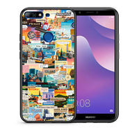 Thumbnail for Θήκη Huawei Y7 2018 Live To Travel από τη Smartfits με σχέδιο στο πίσω μέρος και μαύρο περίβλημα | Huawei Y7 2018 Live To Travel case with colorful back and black bezels