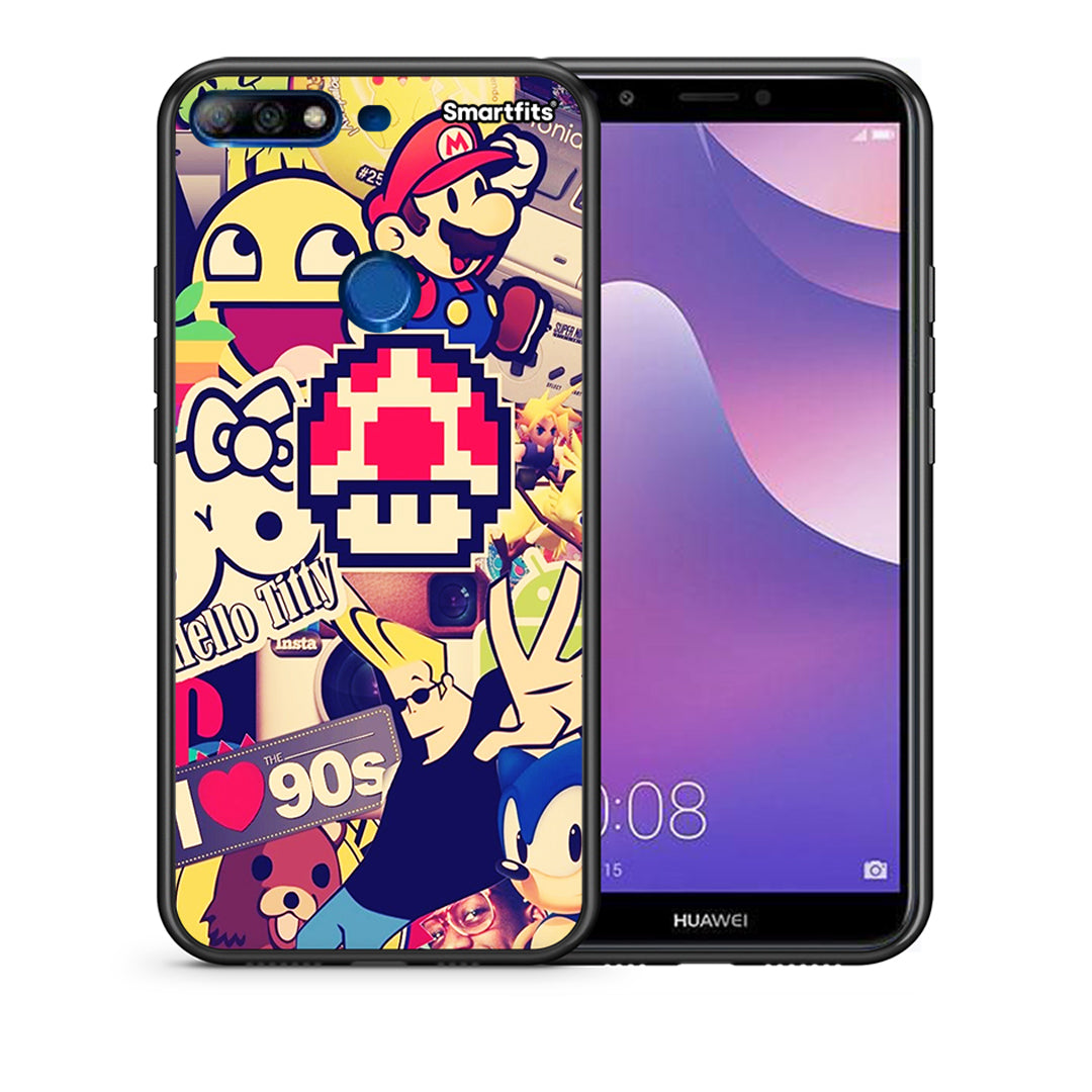 Θήκη Huawei Y7 2018 Love The 90s από τη Smartfits με σχέδιο στο πίσω μέρος και μαύρο περίβλημα | Huawei Y7 2018 Love The 90s case with colorful back and black bezels