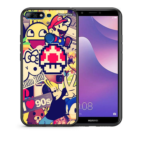 Θήκη Huawei Y7 2018 Love The 90s από τη Smartfits με σχέδιο στο πίσω μέρος και μαύρο περίβλημα | Huawei Y7 2018 Love The 90s case with colorful back and black bezels