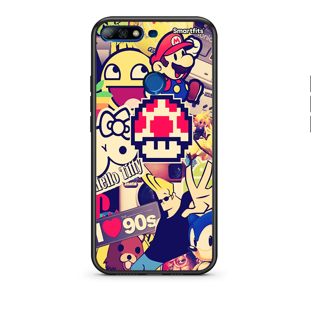 Huawei Y7 2018 Love The 90s θήκη από τη Smartfits με σχέδιο στο πίσω μέρος και μαύρο περίβλημα | Smartphone case with colorful back and black bezels by Smartfits
