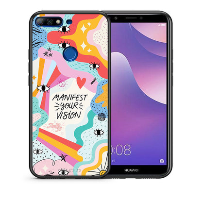 Θήκη Huawei Y7 2018 Manifest Your Vision από τη Smartfits με σχέδιο στο πίσω μέρος και μαύρο περίβλημα | Huawei Y7 2018 Manifest Your Vision case with colorful back and black bezels