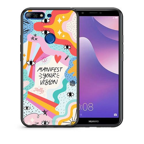 Θήκη Huawei Y7 2018 Manifest Your Vision από τη Smartfits με σχέδιο στο πίσω μέρος και μαύρο περίβλημα | Huawei Y7 2018 Manifest Your Vision case with colorful back and black bezels