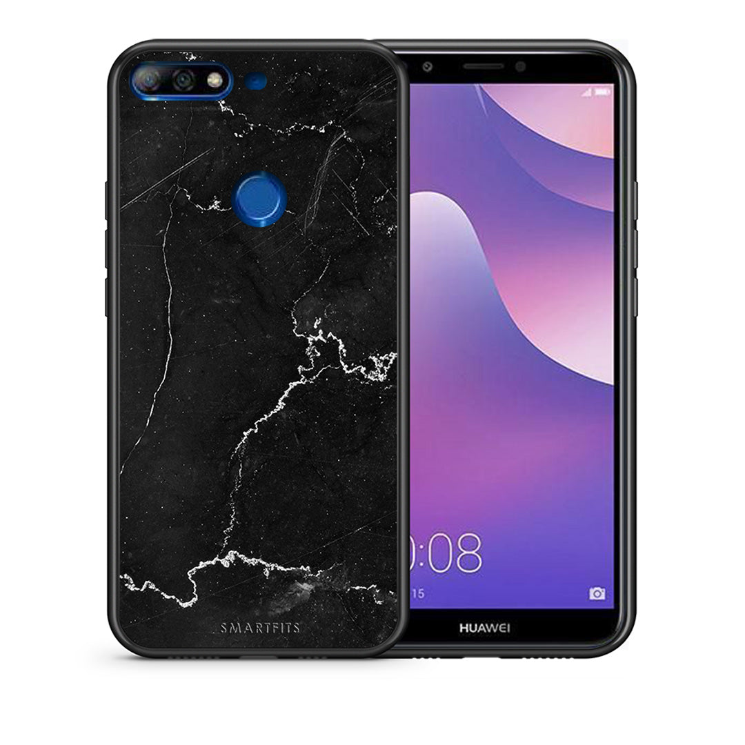 Θήκη Huawei Y7 2018 Marble Black από τη Smartfits με σχέδιο στο πίσω μέρος και μαύρο περίβλημα | Huawei Y7 2018 Marble Black case with colorful back and black bezels