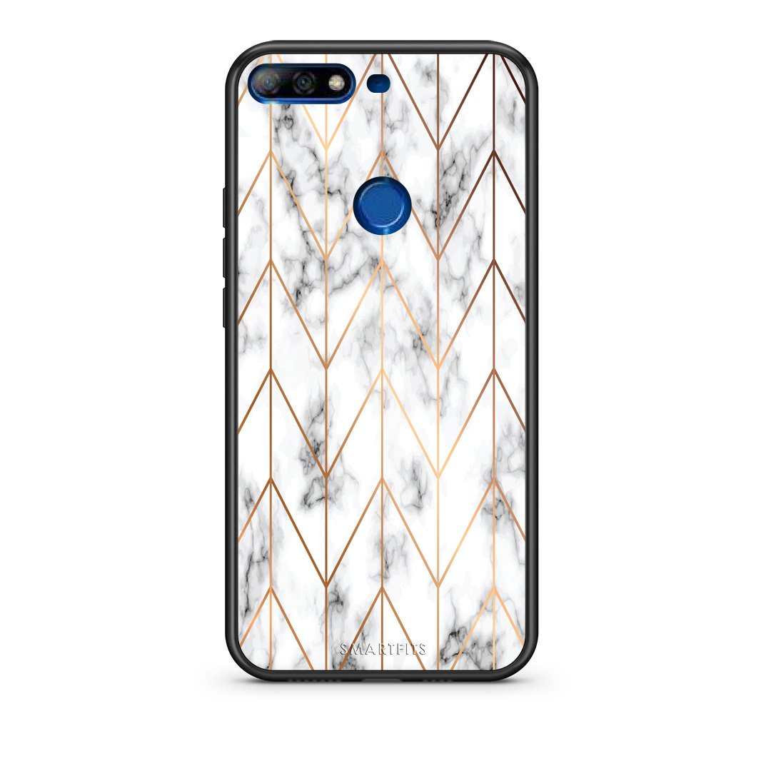 44 - Huawei Y7 2018 Gold Geometric Marble case, cover, bumper
