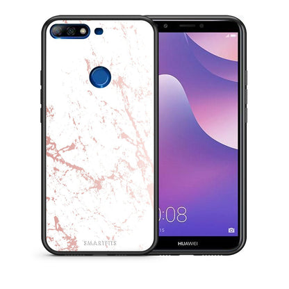 Θήκη Huawei Y7 2018 Pink Splash Marble από τη Smartfits με σχέδιο στο πίσω μέρος και μαύρο περίβλημα | Huawei Y7 2018 Pink Splash Marble case with colorful back and black bezels