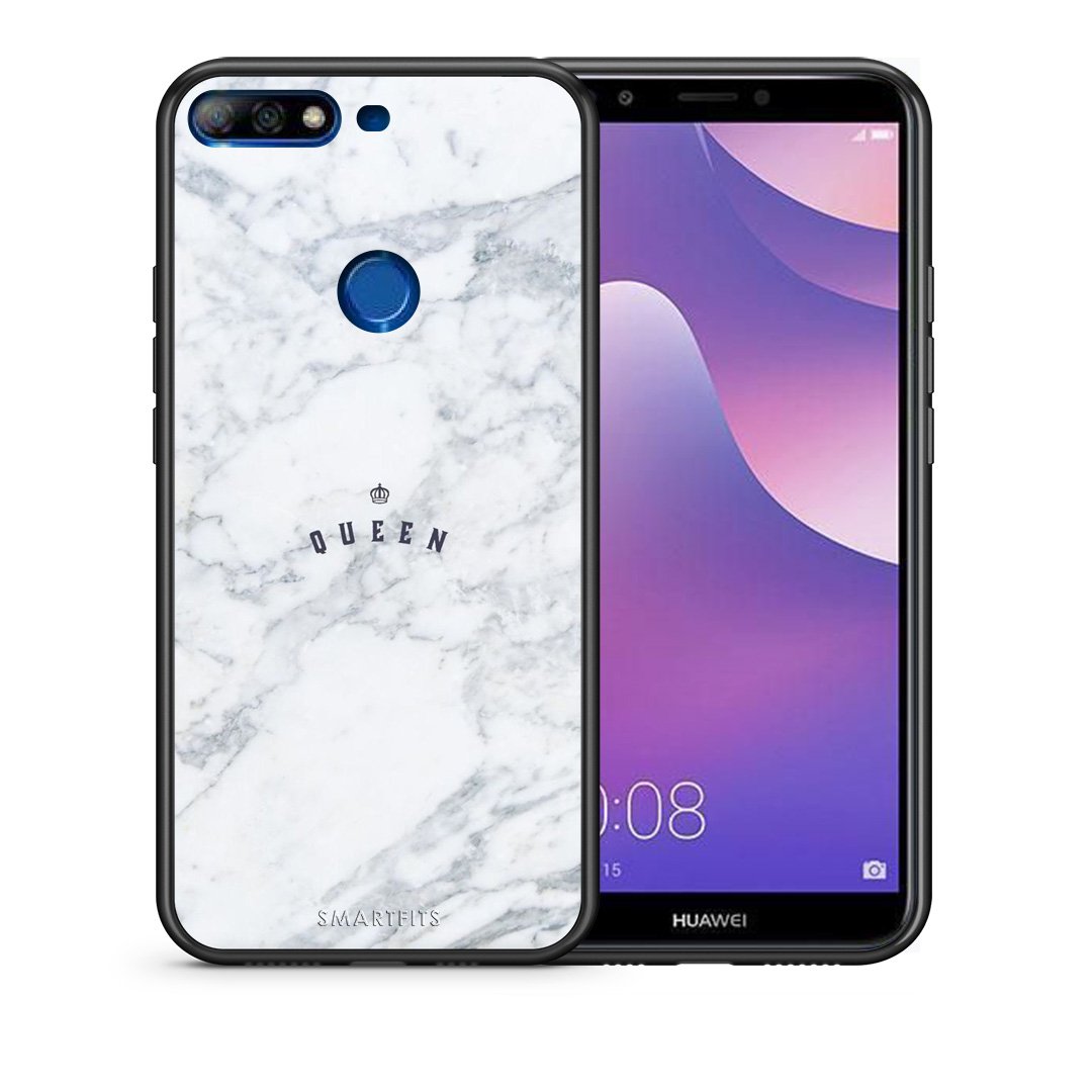 Θήκη Huawei Y7 2018 Queen Marble από τη Smartfits με σχέδιο στο πίσω μέρος και μαύρο περίβλημα | Huawei Y7 2018 Queen Marble case with colorful back and black bezels