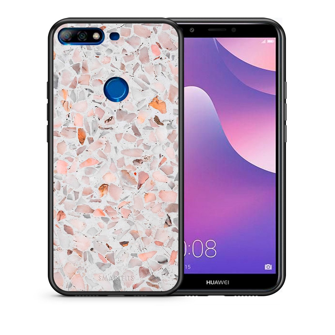 Θήκη Huawei Y7 2018 Marble Terrazzo από τη Smartfits με σχέδιο στο πίσω μέρος και μαύρο περίβλημα | Huawei Y7 2018 Marble Terrazzo case with colorful back and black bezels