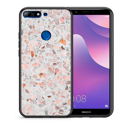 Θήκη Huawei Y7 2018 Marble Terrazzo από τη Smartfits με σχέδιο στο πίσω μέρος και μαύρο περίβλημα | Huawei Y7 2018 Marble Terrazzo case with colorful back and black bezels