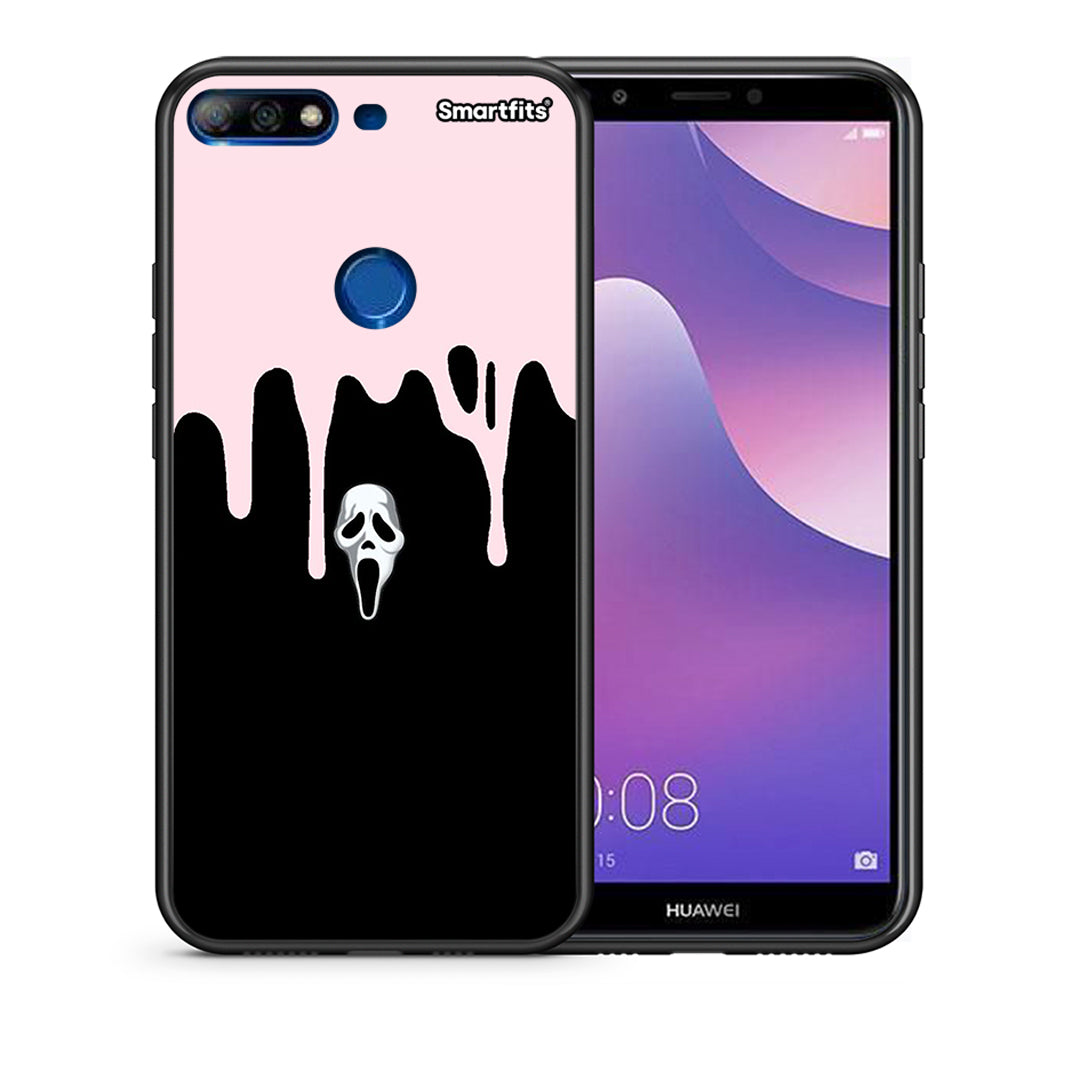 Θήκη Huawei Y7 2018 Melting Halloween Mask από τη Smartfits με σχέδιο στο πίσω μέρος και μαύρο περίβλημα | Huawei Y7 2018 Melting Halloween Mask case with colorful back and black bezels