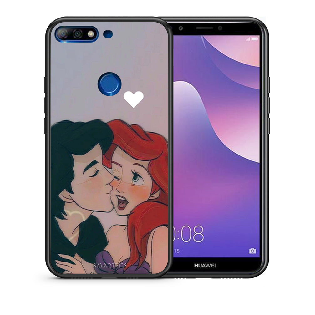 Θήκη Αγίου Βαλεντίνου Huawei Y7 2018 Mermaid Love από τη Smartfits με σχέδιο στο πίσω μέρος και μαύρο περίβλημα | Huawei Y7 2018 Mermaid Love case with colorful back and black bezels