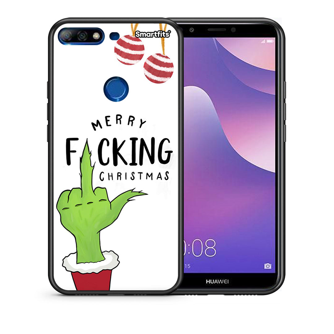 Θήκη Huawei Y7 2018 Merry F Xmas από τη Smartfits με σχέδιο στο πίσω μέρος και μαύρο περίβλημα | Huawei Y7 2018 Merry F Xmas case with colorful back and black bezels