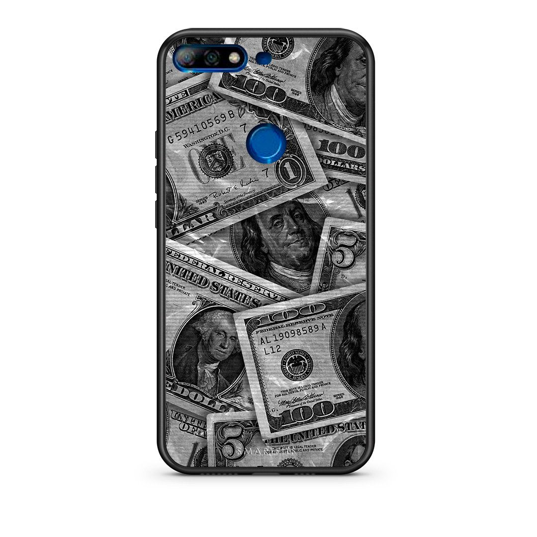 Huawei Y7 2018 Money Dollars θήκη από τη Smartfits με σχέδιο στο πίσω μέρος και μαύρο περίβλημα | Smartphone case with colorful back and black bezels by Smartfits