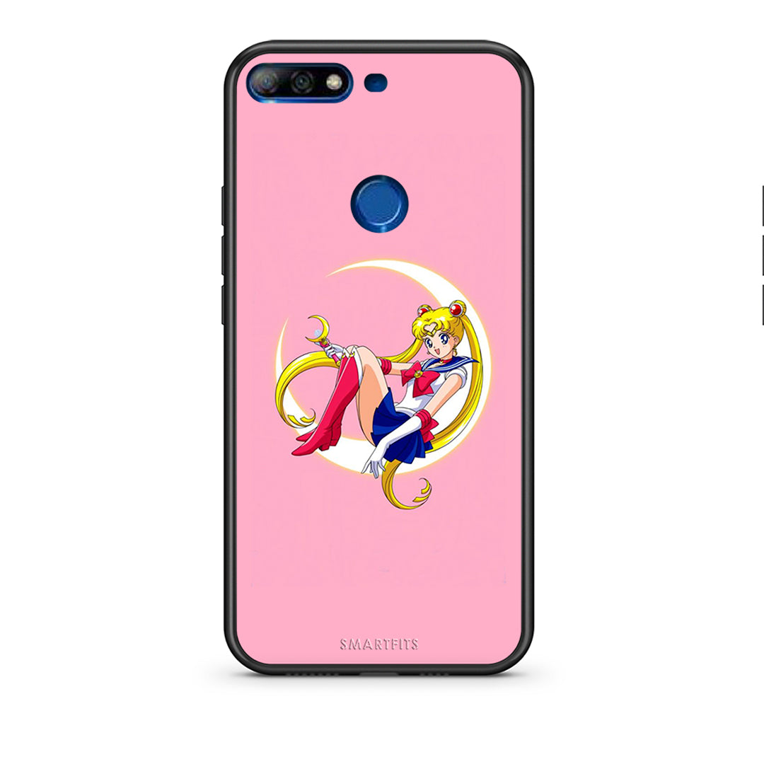 Huawei Y7 2018 Moon Girl θήκη από τη Smartfits με σχέδιο στο πίσω μέρος και μαύρο περίβλημα | Smartphone case with colorful back and black bezels by Smartfits