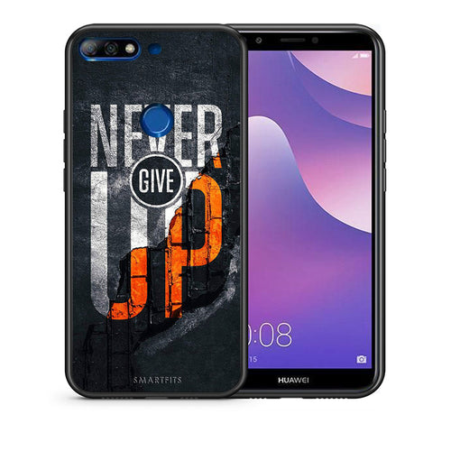 Θήκη Αγίου Βαλεντίνου Huawei Y7 2018 Never Give Up από τη Smartfits με σχέδιο στο πίσω μέρος και μαύρο περίβλημα | Huawei Y7 2018 Never Give Up case with colorful back and black bezels